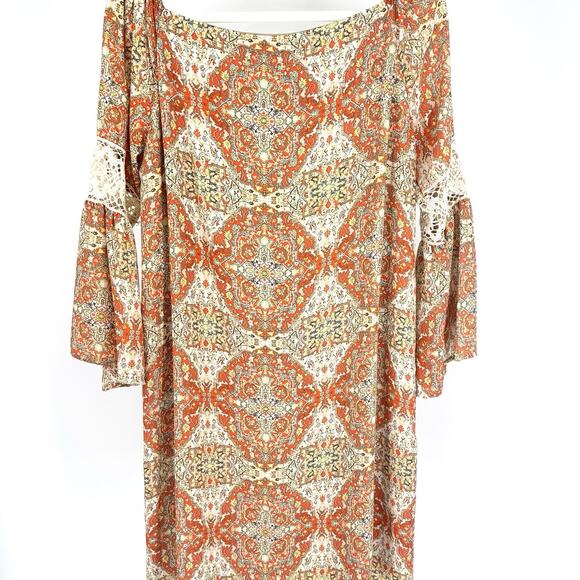 Emma & Michele Woman’s Large Print Boho Shift Dress Hippie Rockabilly Retro - Picture 3 of 7